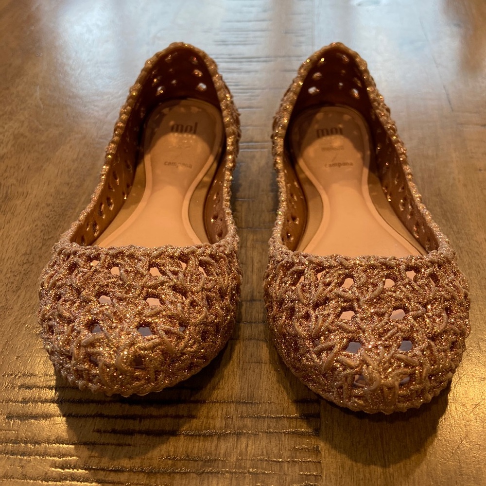 Mini Melissa size 1 campana rose gold glitter flats